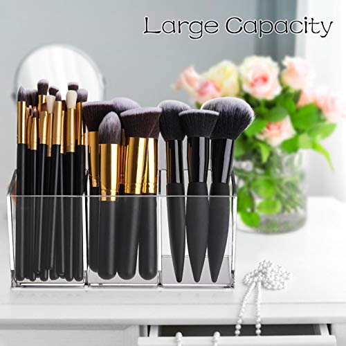 Image of Tbestmax Makeup Brush Holder Organizer Clear Cosmetic Brushes Container Storage 3 Slots - Great for Vanity