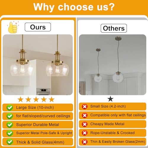Image of Modern Pendant Lights Kitchen Island, Brushed Gold Pendant Light Fixtures with 10 inch Clear Air Bubble Glass Shade, Industrial Hanging Pendant Lights Fixture for Kitchen Island Dining Room Entryway