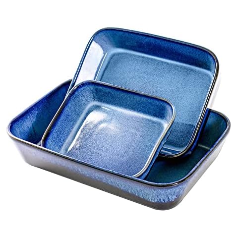 UNICASA Baking Dishes for Oven, Ceramic Casserole Dish Bakeware Set, 9x13 In Lasagna Pans, Blue Baker Dish for Cooking, Dinner - Reactive Glaze Blue Cover