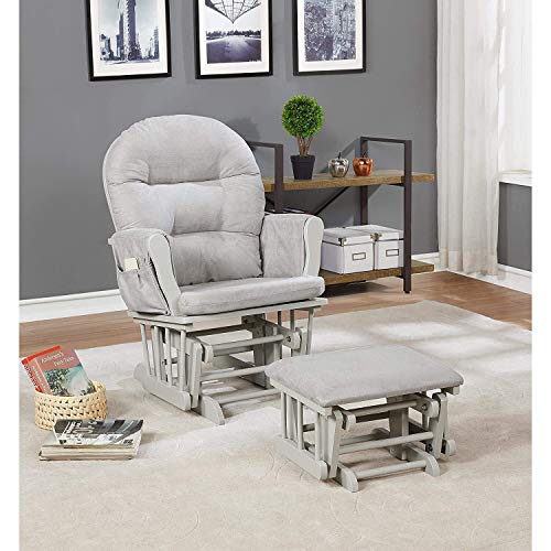 Image of Nursery Glider & Ottoman Sets, Reclining Swivel Glider Rocker with Ottoman, Nursery Rocking Chair for Baby Room, Upholstered Nursery Recliner Glider with Ottoman, Padded Arms - Light Gray, Light Gray