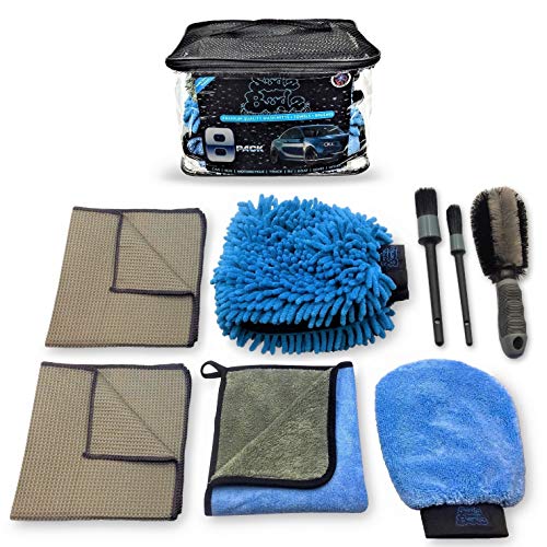 Sudz Budz Premium Microfiber Car Wash Kit 8pcs | Multipurpose Car Wash Mitts, Microfiber Towel Set, Wheel Brush, Car Detailing Brush Set. Auto Detailing Supplies for Exterior Washing Interior Cleaning