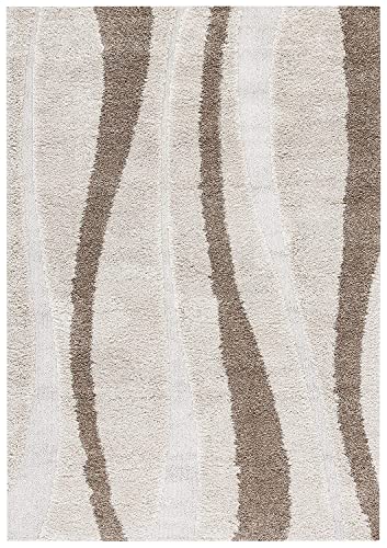 Image of Export Quality Microfiber Hand Woven Shaggy Carpet Collection with 2 inch Pile Height Carpet for Living Room & Hall Size 9x9 feet Round coular Ivory /Beige