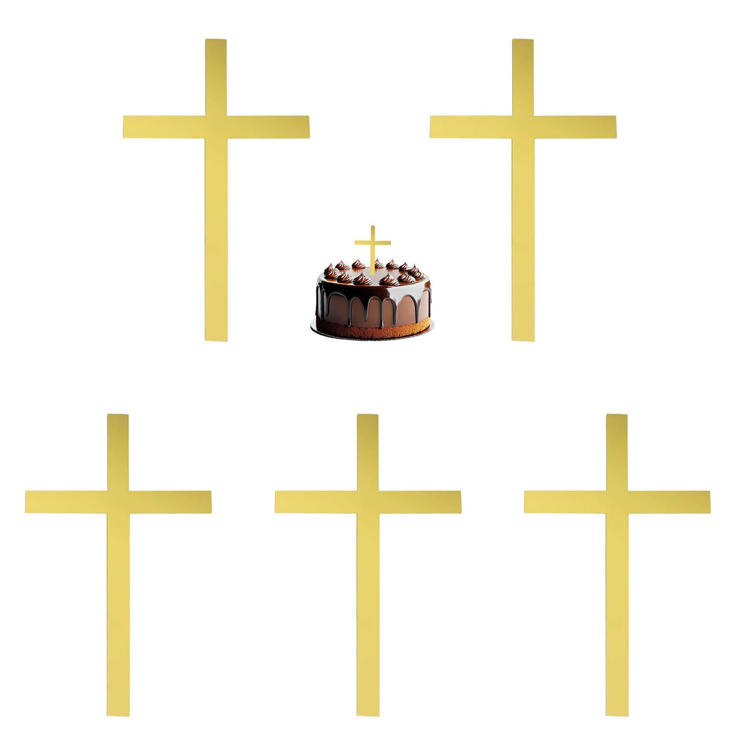 Photo 1 of ?For 8 Inch+ Cakes?6pcs Gold Acrylic Glitter Cross Cake Side Decor 3x5.5inch Cross Cake Cupcake Topper Pick for Theme Party Craft DIY,Bless,Wedding, Bridal Shower,Christmas,Hallowmas,Birthday Baptism