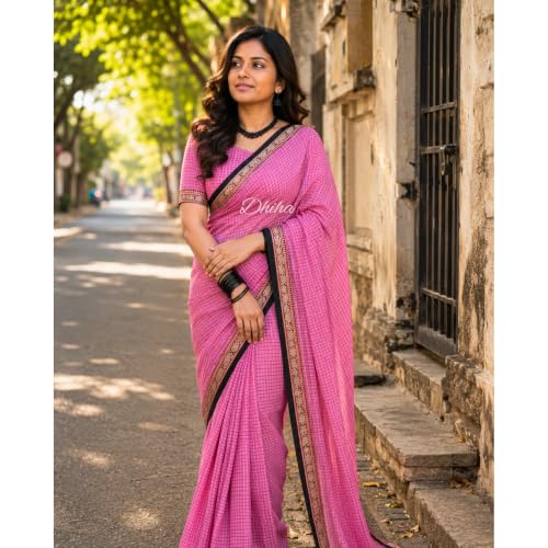 Image of Narayanpet Pure Cotton Avani Border Saree for Women with Running Blouse | Tassels | Traditional Woven Solid Design | Handloom Weave