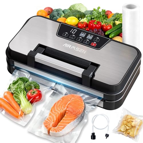 AIRMSEN 95 kPa Machine sous vide avec fonction gonflage, modes Sec/Humide, double scellage 30 cm, coupe-sac intégré, rouleau & bac amovible – conserve les...