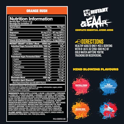 Mutant GEAAR Orange Rush poudre EAA musculation acides aminés 400g