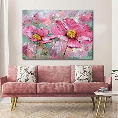 Amazon アートパネルピンクの花のキャンバスの絵画インテリアモダンの壁の芸術花の植物のプリントとポスターリビングルームの装飾のための絵 50x70cm X1 フレームレス ウォールステッカー オンライン通販