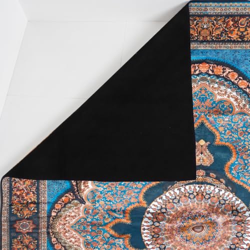 Image of Cotton Bolls Textiles Rugs for Living Room 5x7 Feet Large Size | Lightweight Foldable Carpet for Bedroom & Hall | Easy to Handle During Daily Cleaning | Travel Friendly Printed Rug | Blue