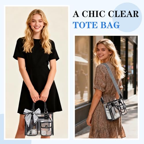 Image of Clear Tote Bag 12x12x6 Thick PVC clear bags for Stadium Events Transparent Bag for Sports Events,Concert,Work & Beach
