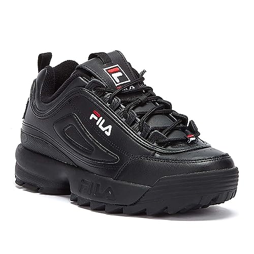 Fila Unisex Disruptor II Premium Leather Synthetic Black White Red Trainers 8.5 W / 7 M US2