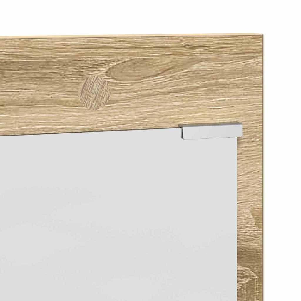Sonoma Oak Wall Mounted Shelf with Mirror and Hooks | Made of engineered wood measuring 35.4x3.9x19.7 inches, featuring 2 storage ledges for entryway or bathroom organization.