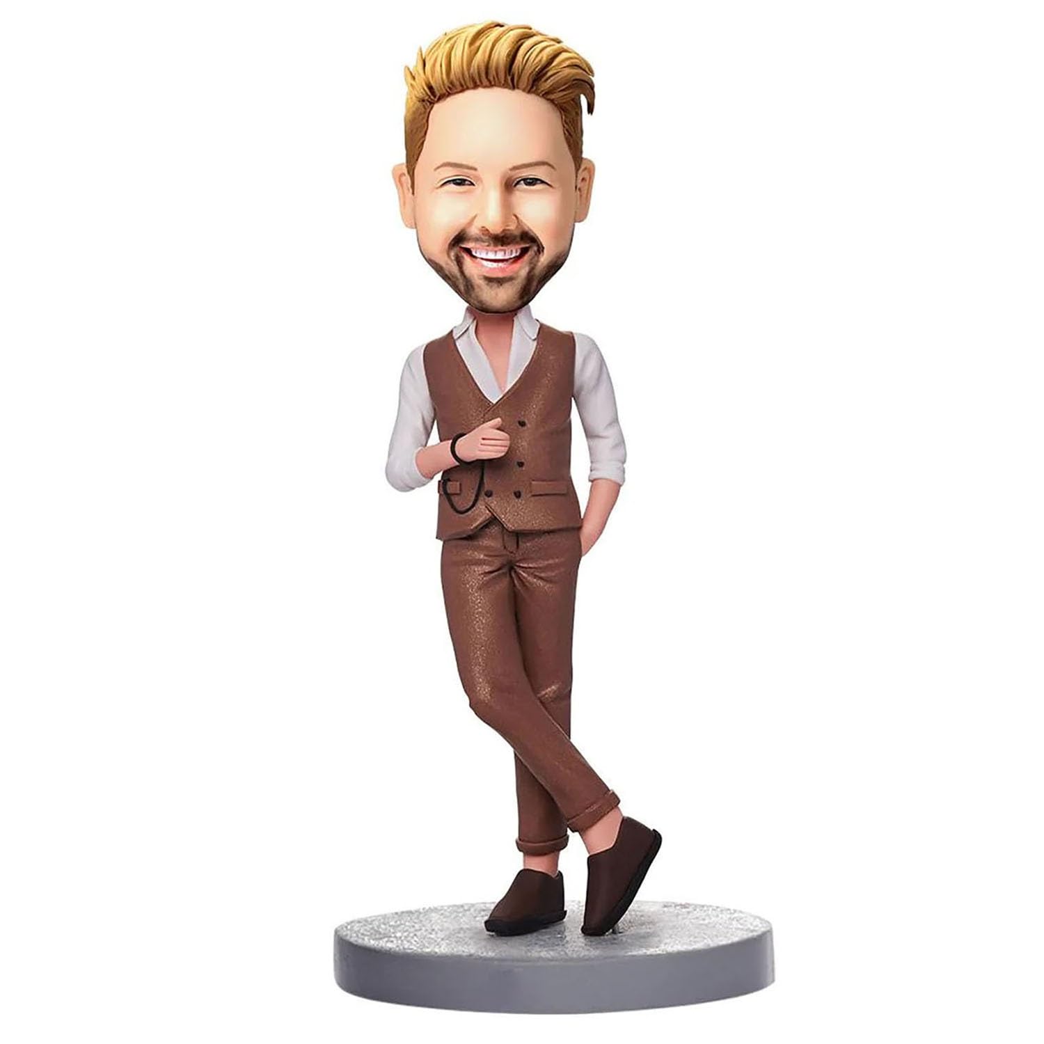 HARVEST HOUSE Custom Bobbleheads Figurine Customized Bobble-Heads Figures Men's Brown Suits