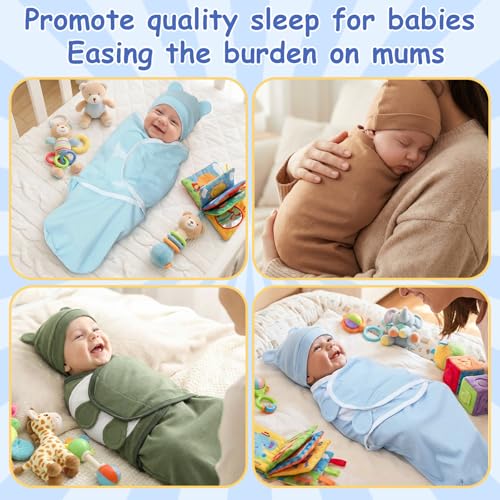 Image of Ramede 6 Pack Swaddle Blanket with Hats for Baby Girl Boy 100% Cotton Swaddles 0-3 Months, Adjustable Breathable Skin Friendly Receiving Blanket Wrap, Essential for Newborns(Classic,Dark Color)