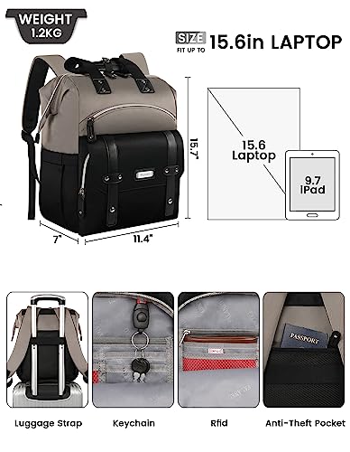FALANKO Laptop Backpack for Women,Stylish Doctor Nurse Teacher Work Travel Backpack for 15.6 Inch Laptop with RFID Anti-theft USB Charging Port College Purse Business Computer Bookbag Grey Black4