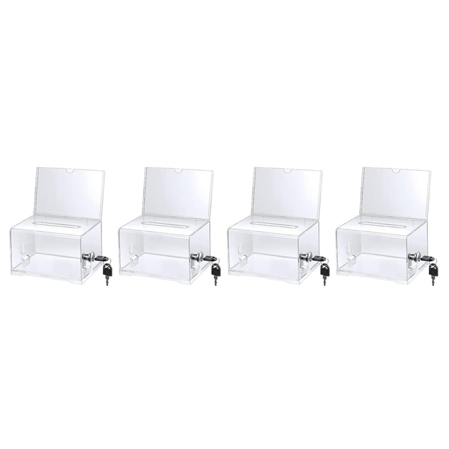 Onchdbfhuu 4 Pack Acrylic Donation Box with Lock, Clear Ballot Box with Sign Holder, Suggestion Box for Fundraising