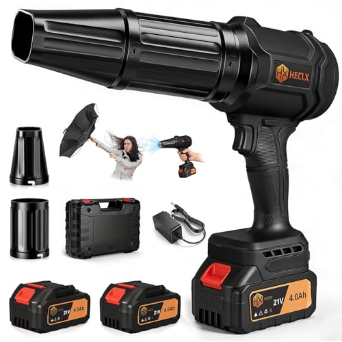 Image of Cordless Leaf Blower with 2 Batteries & Charger - 990,000 RPM Handheld Electric Leaf Blower, Lightweight for Patio, Lawn, Leaves, Dust - Black