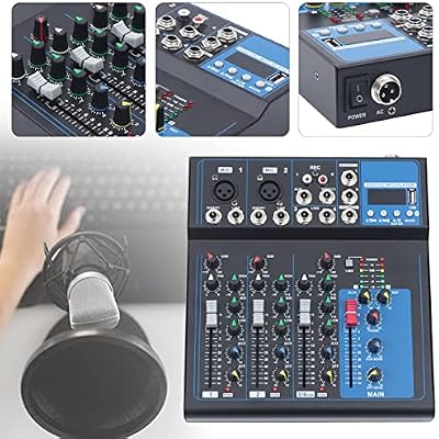 4 Channel Professional DJ Audio Mixer Sound Board Console Interface Digital USB Bluetooth Input 48V Phantom Power Stereo DJ Studio Streaming for Recording, Podcasting
