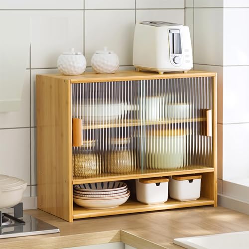 Armario de despensa de cocina con puertas corredizas de vidrio, organizador de almacenamiento independiente para cocina y comedor