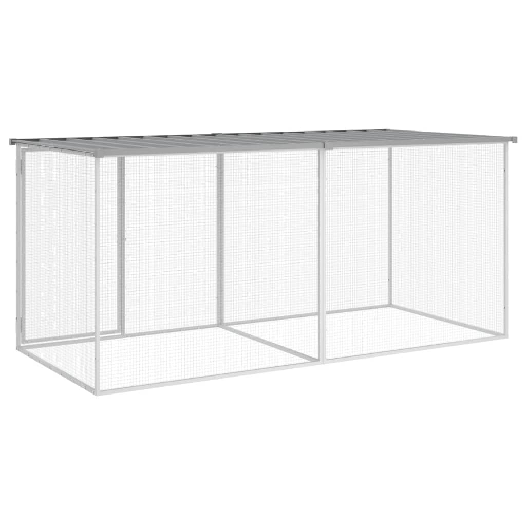 Hühnerkäfig mit Dach aus verzinktem Stahl Hellgrau 203 x 98 x 90 cm mit Schutzdach und abschließbarer Tür ideal für Kleintiere, Kaninchenstall, Meerschweinchenkäfig, Outdoor Garten
