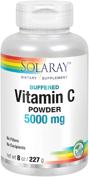 SOLARAY Vitamin C Crystalline 5000mg | Buffered Powder for Gentle Digestion | Healthy Immune Function, Collagen Synthesis & Antioxidant Support | 8 oz