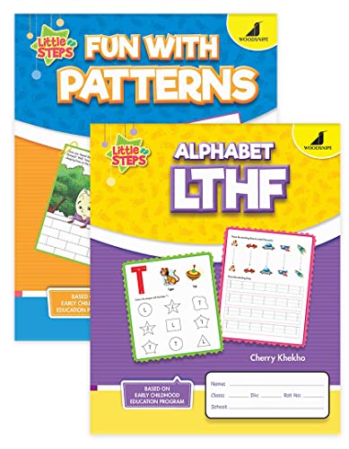 Image of Woodsnipe Pattern Writing + Beginner Alphabet Learning LTHF method for Preschoolers Ages 2 to 4 Years for Homeschooling | Basic Strokes, Lines and Curves, Capital Letters, Tracing and Colouring
