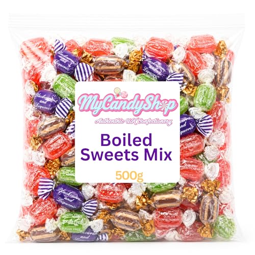 MyCandyShop Boiled Sweets Assortment 500g - Rhubarb and Custard Aniseed Twists Mint Humbugs Fruit Drops & Blackcurrant Liquorice - Individually Wrapped Old School Retro Sweets