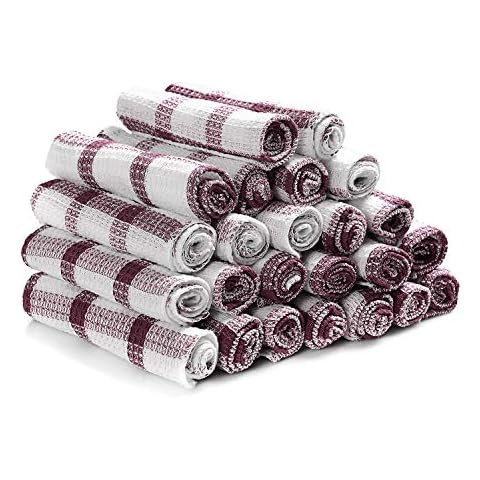 Shop LC Kitchen Towels Dish Cloths | Set of 24 | 100% Cotton | 12 x 12 Inches | Checkered Pattern Red Wine Dish Towels Scrubbing Clothes Cleaning Rags Kitchen Essentials Cover