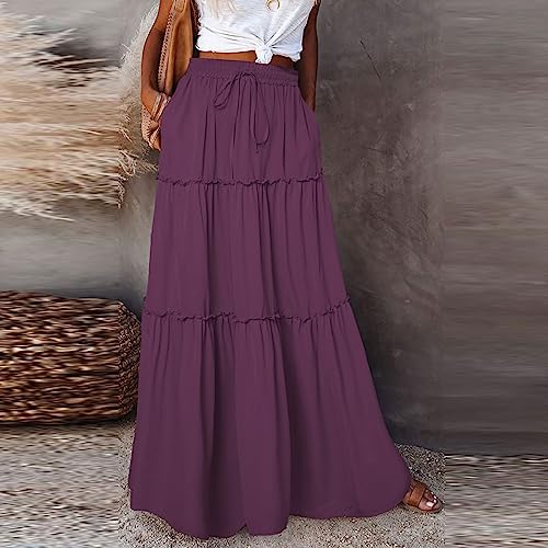 Maxi Solid Skirts for Women High Waisted Tiered A Line Flowy Long Skirt Loose Comfy Elastic Casual Swing Y2k Skirts2