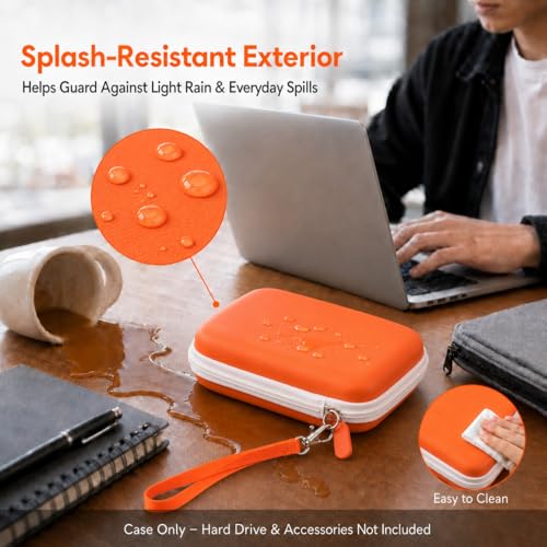 Image of ALKOO Case for LaCie Rugged Mini 1TB /2TB /4TB /5TB External Hard Drive | Portable HDD Holder, Cable Pocket, SD Card Storage, for Photographers, Creators, Students, Office,Travel,Case Only,Tangerine