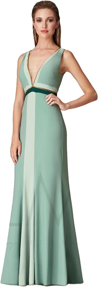Mignon LM Collection CC329 Color Block Long Prom Dress, Moss, 6