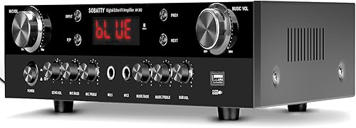 Miniatura 3 de Receptores estéreo Amplificador de audio para el hogar 2.1 canales Salida de subwoofer con Bluetooth 5.0, USB, 2 micrófonos, eco, RCA, entrada