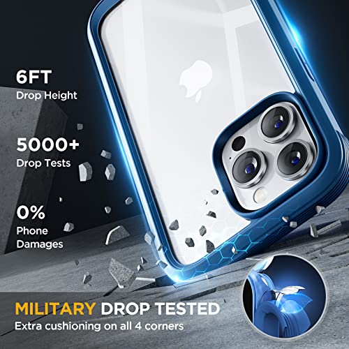 Image of miracase Glass Series Designed for iPhone 14 Pro Max Case 6.7 Inch, Upgrade Full-Body Bumper Case with Built-in 9H Tempered Glass Screen Protector, with Camera Lens Protector, Capri Blue