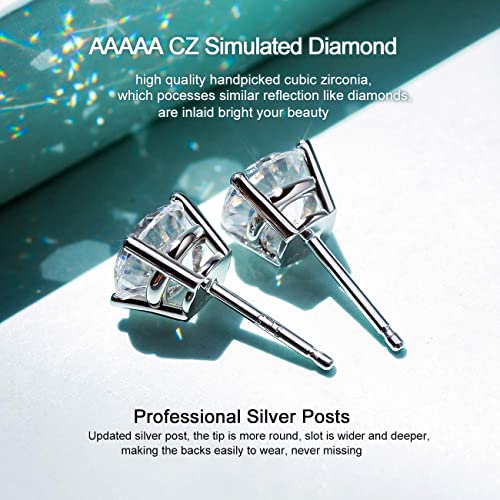 AllenCOCO Sterling Silver Stud Earrings for Women and Men, 18K White Gold-Plated, 5A+ CZ Cubic Zirconia, Hypoallergenic Non Tarnish Jewelry Gift for Sensitive Ears2