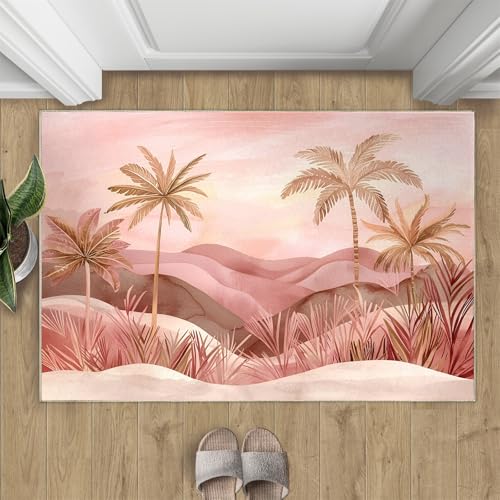 Tropical Desert Rug 3x4 with Palm Trees & Pink Mountains