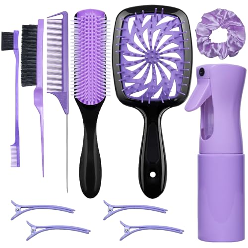 11 Pcs Hairbrush Set, Detangle Hair Brush And Spray Bottle, 3 Pieces Smooth Hairbrush For Toddlers, Suitable For Wet and Dry Hairstyles, Suitable For Adults And Children. (Purple)