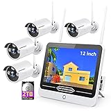 【All-in-One】 3MP Wireless Security Camera System with 12” Monitor 2TB Hard Drive,Clearer Than 1080P,SMONET 8 Channel Home CCTV Surveillance NVR Systems,4pcs 3MP Indoor Outdoor IP Cameras,Night Vision