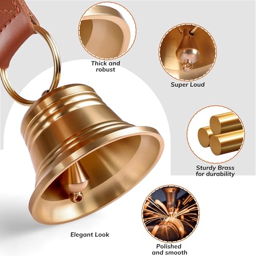 FOLKSMATE Leather Dog Door Bells for Potty Training, Big Brass Puppy Dog Door Bells Extra Loud for Dogs Training, Housebreaking, Door Knob, Dog Bell to Ring to Go Outside Puppy Pet Supplies Leather - Image 5