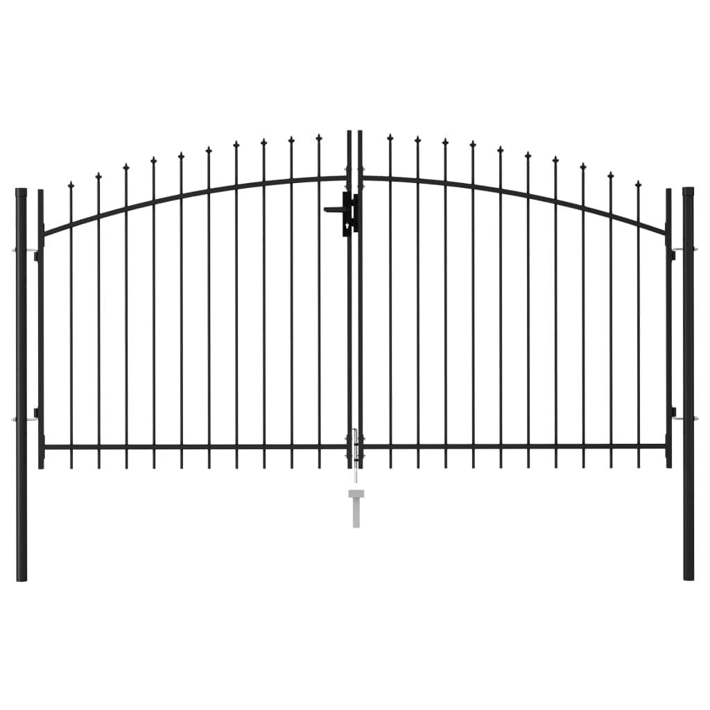 Générique Portillon Double Porte avec Dessus à Pointe Acier 3x1,5 m Noir,Clôtures & barrières,Portillons-146028