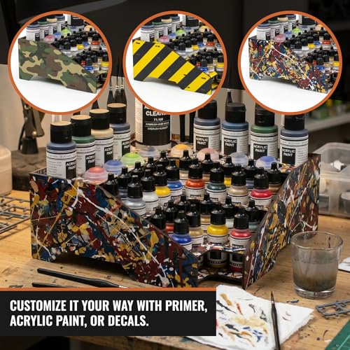 Image of PROSCALE Corner Paint Rack Organizer, Art desk Corner Paint Stand holder for Miniature & Model Paints + Brush /Tool Slots, 26 36mm Holes Compatible with Vallejo, Army Painter, AK (Module C)