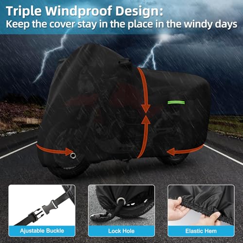 Image of Motorcycle Cover Waterproof for Pan America 1250 Special Adventure /V-Strom 1050 /Versys 1000 SE /Tiger, Heavy Duty Sun UV Dust Rain All Weather Protection Motorbike Cover with Cotton Lining & Lock Hole
