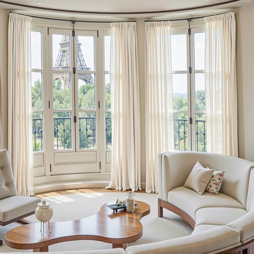 Image of jinchan Linen Curtains Light Filtering Back Tab 50x84 Inch 4 Panels Beige