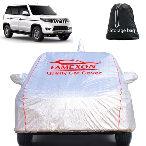 Image of Full Body Car Cover for Mahindra Bolero Neo with Mirror and Antena Pocket Triple Stiched(Silver with Red Piping)