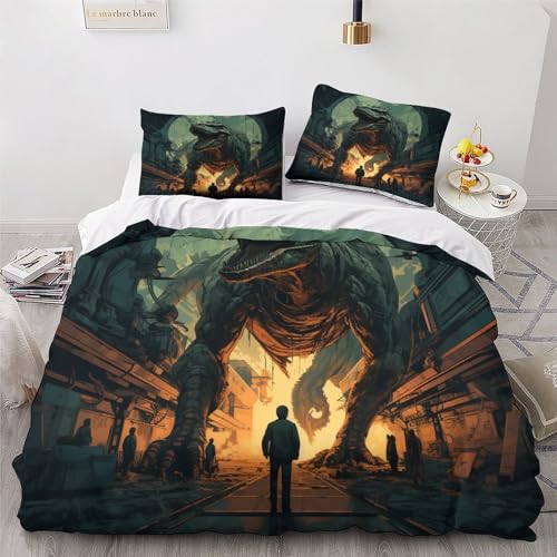 Housse de couette dinosaure 3D anti-plis en microfibre douce avec zip