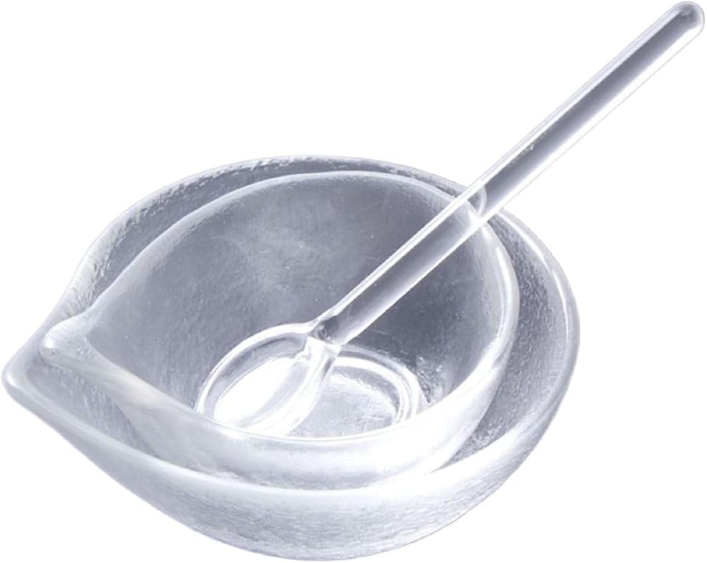 EdirFtra Professional Esthetician Glass Facial Mask Bowl, Small Clear Glass Mixing Bowl with Glass Stirring Spoon for Essential Oils & Mud Masks, Reusable Beauty Tool Kit