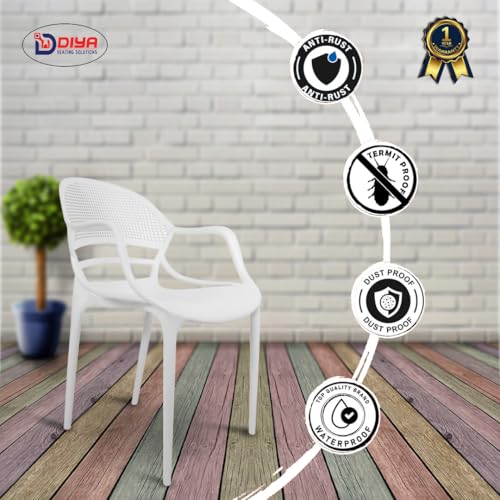 Image of DIYA Sunset Designer Plastic Chair for Dining Table & Home | Comfortable Arm Chair for Living Room & Balcony | Durable PP Body, 1-Year Warranty - Pack of 4 (White)