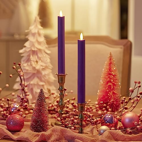 Image of Luminara - Flameless Battery Operated Taper Candle - Purple - Pack of 2-1x9.75 - LED Flickering Flame - Realistic Safe for Home Kids and Pets