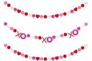3PCS Valentine's Day Felt Ball Garland,Red and White Felt Pom Pom Garland...