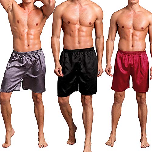 Men's Satin Boxers Shorts Satin Pajama Bottom Shorts Travel Underwear Silk Boxers Red Black Grey