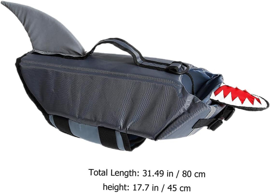 Dog Shark Swim Vest Reflective Waterproof Pet Life Jacket Gray XL for Outdoor Water Training and Boating Safety