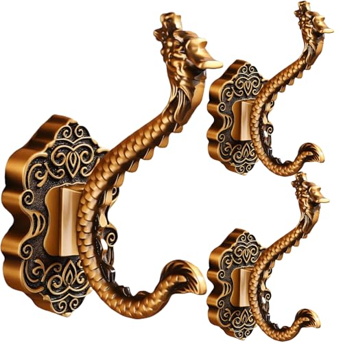 Stylitzy 3 Pack Coat Hooks Metal Vintage Dragon Shape Hooks,